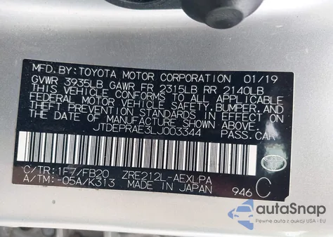2020 Toyota Corolla Le from USA, damaged, VIN JTDEPRAE3LJ003344